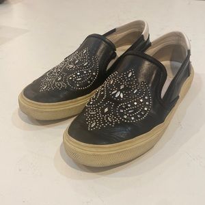 Saint Laurent Black Sneaker YSL Slip On Silver stud accents -38 Authentic!!